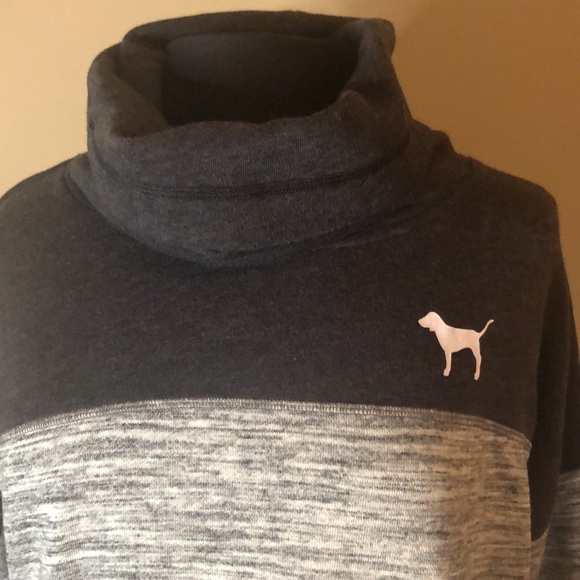 PINK  Gray Cowl Neck Sweatshirt Activewear Athletic Athleisure Loungewear - Picture 2 of 6